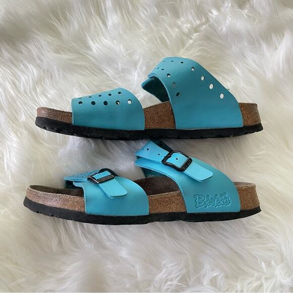 Birkis by Birkenstock | Women’s Freeport Sandal Blue Slip-On Leather Cork Narrow - Picture 3 of 9